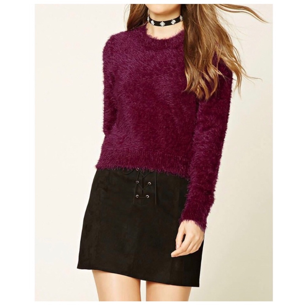 FOREVER 21 fuzzy crop top sweater